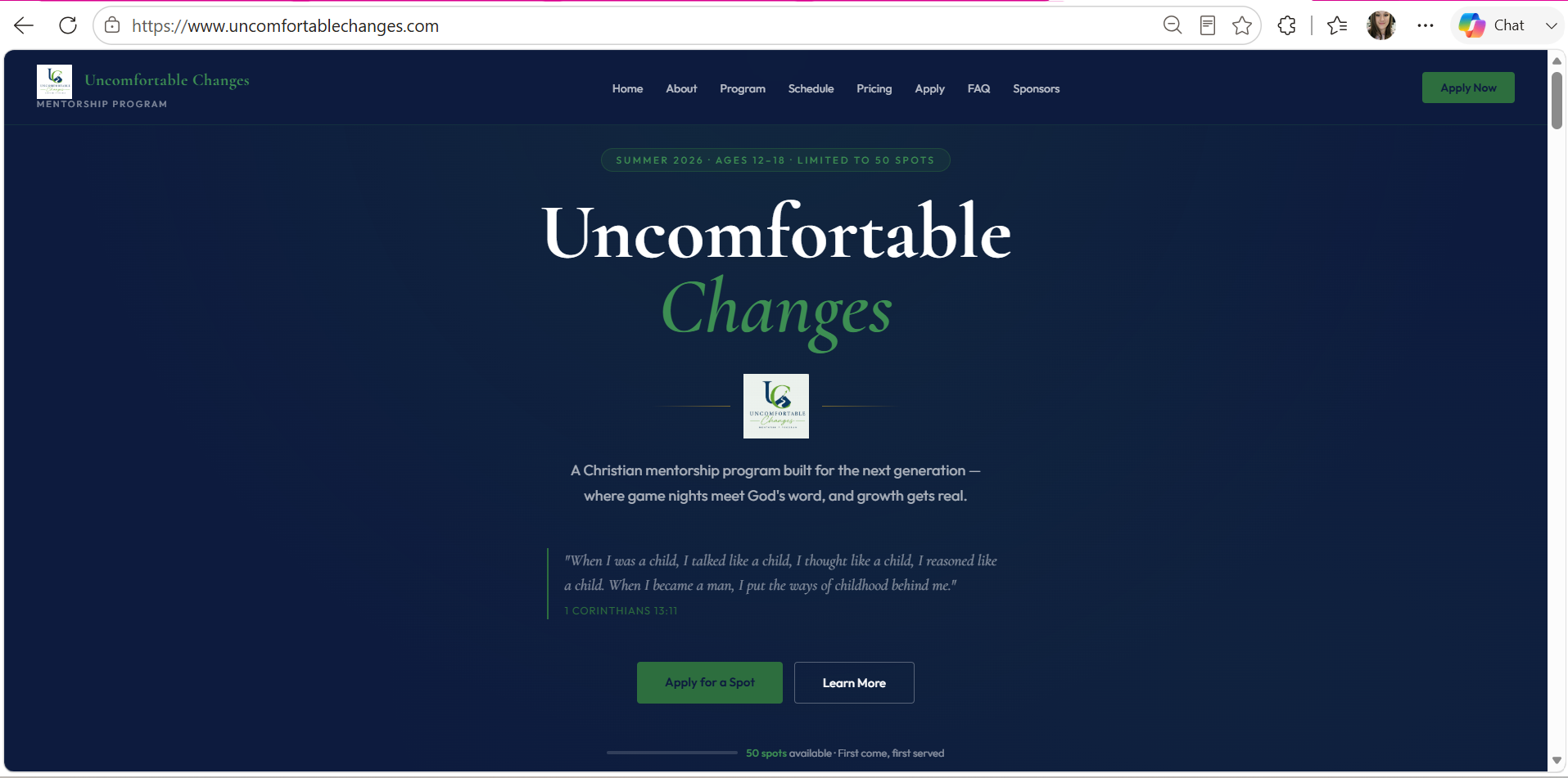 Uncomfortable Changes website screenshot